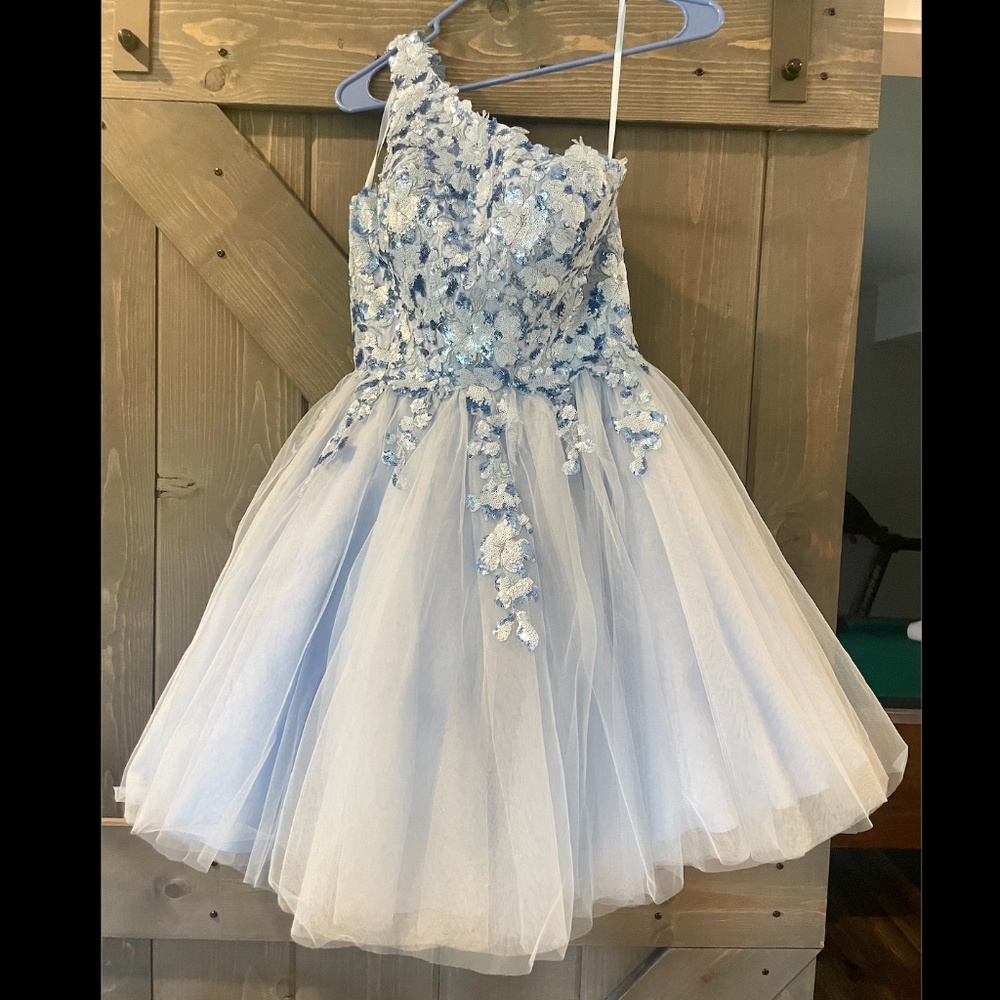Ashley Lauren #4453 One Shoulder Tulle A-Line Cocktail Dress